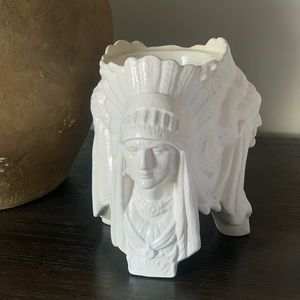 Vintage Native American Indian Headdress Ceramic Plant Pot